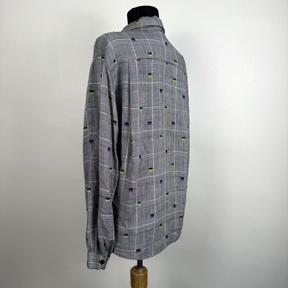 Vintage 80s 90s Button Up Linen Blend Shirt | Embroidered, Textured - Picture 3 of 15